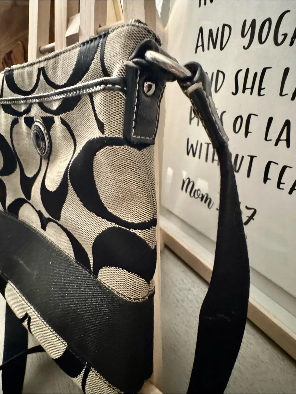 Coach Signature Black Khaki Swingpack Crossbody Bag